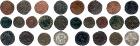 France Royales
HENRI III et CHARLES X cardinal de Bourbon
Lot de 13 monnaies (12 en cuivre et 1 en argent) :
HENRI III Quatre doubles-tournois (typ...