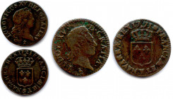 France Royales
LOUIS XV 1715-1774
Deux monnaies en bronze : 
Liard en bronze 1721 S = Reims. (2,83 g) Gad 270 (Rare)
Demi-sol à la vieille tête en...