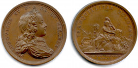 France Royales
LOUIS XV 
LUDOVICUS XV. D. G. FR. ET. NAV. REX. Buste 
du jeune roi, cuirassé et drapé. R/. TRANQUILLITAS 
EUROPAE Bellone se repos...