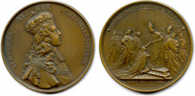 France Royales
LOUIS XV 
LUDOVICUS XV. REX CHRISTIANISSIMUS. Buste de Louis XV à droite couronné et en habits de sacre. 
R/. REX CŒLESTI OLEO UNCTU...