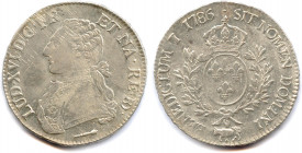 France Royales
LOUIS XVI 1774-1793
Écu aux lauriers en argent 1786 Vaquette = Pau. 
Gad 356a
Main de justice, marque de Michel Souton et Gerbe de ...