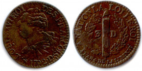 France Royales
LOUIS XVI Gouvernement Constitutionnel 1791-1792
3 Deniers 1792-an 4 de la Liberté avec FRANCOIS (sans 
cédille et point 3e) DL liés...