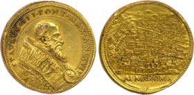 VATICAN
VATICAN - PAUL III 
(étoile) PAVLVS.III.PONT.PONT.MAX.AN.XVI 
(1549). Son buste à droite. ANNO IVBILAE. 
R/. Vue panoramique de Rome. Dess...