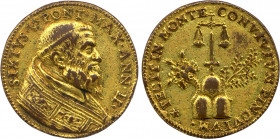 VATICAN
VATICAN - SIXTE V 
SIXTVS.V.PONT.MAX.ANN.II. Son buste à droite. 
R/. (étoile) FECIT IN MONTE CONVIVIVM 
PINGVIVM. Balance, corne d’abonda...