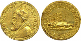 VATICAN
VATICAN - LÉON XI 
LEO.XI.PONT.MAX.ANNO.I. Son buste à gauche. 
R/. DE.FORTI.DVLCEDO. (étoile) M.D.C.V. 
Sanson nu, casqué recouvert d’une...