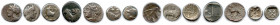 Greek
GRÈCE 
Sept monnaies grecques en argent de petit module 
(Dioboles et Tétroboles) sur le thème du lion et du taureau : 
Calabre Tarente, Luc...