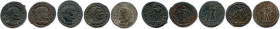 Roman Empire
EMPIRE ROMAIN 
Cinq monnaies romaines en bronze (Folles) : 
Dioclétien, Maximien Hercule et Constance Chlore (Trèves, Alexandrie, Lyon...