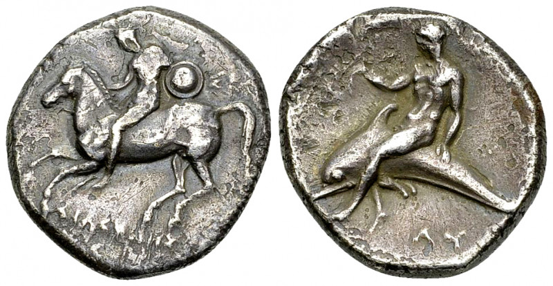 Tarentum AR Nomos, c. 302-290 BC 

Calabria, Tarentum. AR Nomos (19-21 mm, 7.4...