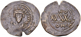Phocas Follis, overstruck on Mauricius Tiberius