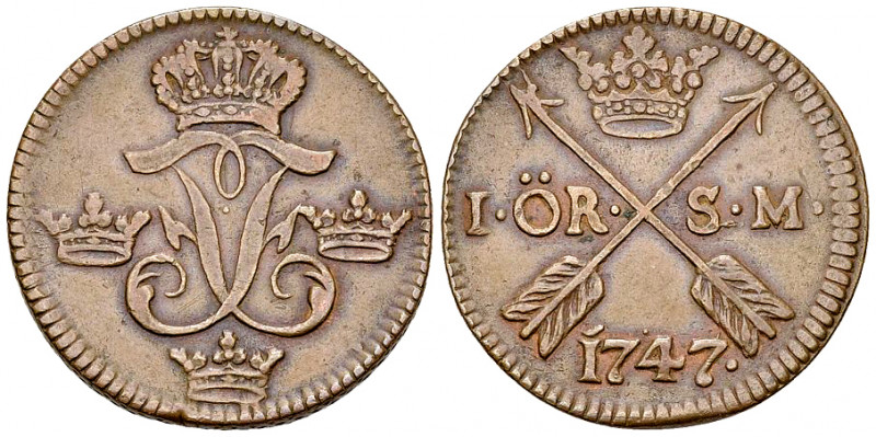 Frederick I AE 1 Ore 1747 

Sweden. Frederick I. AE 1 Ore 1747 (31 mm, 13.94 g...