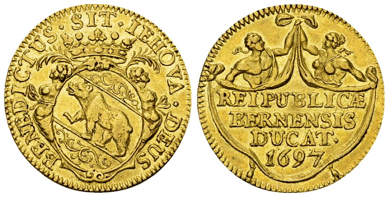 Bern, AV Dukat 1697 

Schweiz. Bern, Stadt. AV Dukat 1697 (21 mm, 3.45 g).
HM...