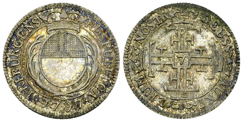 Freiburg, AR 7 Kreuzer 1797 

Schweiz, Freiburg /Fribourg. AR 7 Kreuzer (Achte...