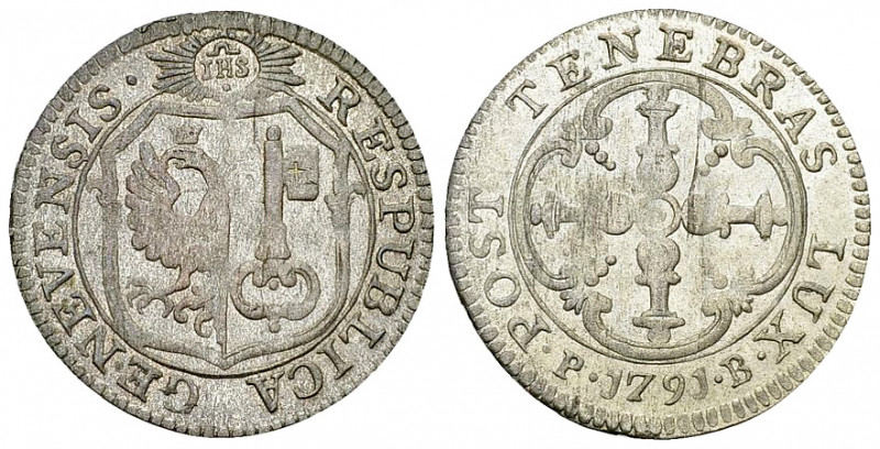 Genf, BI 3 Sols 1791 

Schweiz. Genf /Genève. BI 3 Sols 1791 (1.91 g).
HMZ 2-...