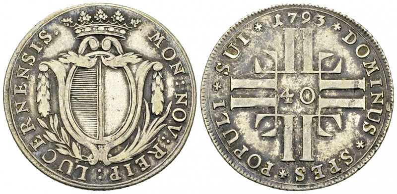 Luzern, AR 40 Kreuzer 1793 

Schweiz, Luzern. AR 40 Kreuzer 1793 (7.56 g).
HM...