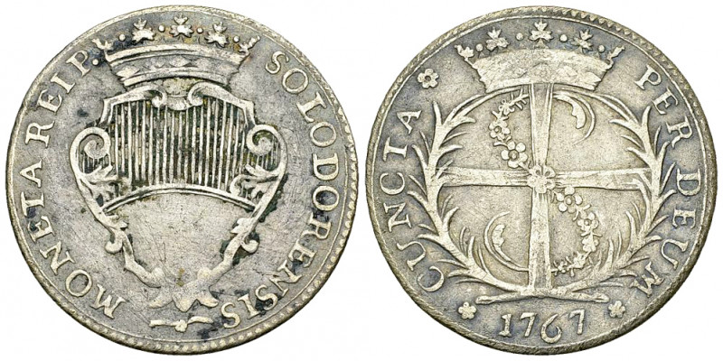 Solothurn, AR 10 Batzen 1767 

Schweiz. Solothurn. AR 10 Batzen 1767 (7.71 g)....