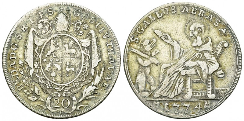 St. Gallen, Abtei, AR 20 Kreuzer 1774 

Schweiz. St. Gallen, Abtei. Beda Angeh...