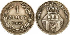 Free City of Krakow
POLSKA / POLAND / POLEN / AUSTRIA / GALICIA / CRACOW

Wolne Miasto Kraków. 1 zloty 1835, Kraków 

Aw.: Herb Krakowa u góry na...