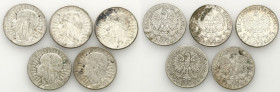 Poland II Republic
POLSKA / POLAND / POLEN / POLOGNE / POLSKO

II RP. 5 zlotych 1934 głowa kobiety group 5 pieces 

Zestaw 5 monet. Monety w prze...