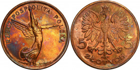 Probe coins of the Second Polish Republic
POLSKA / POLAND / POLEN / PATTERNPRL. PROBE / SPECIMEN

PROBA / PATTERN. 5 zlotych 1927 NIKE – MIEDŹ – Na...