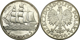 Probe coins of the Second Polish Republic
POLSKA / POLAND / POLEN / PATTERNPRL. PROBE / SPECIMEN

PROBA / PATTERN. Żaglowiec 5 zlotych 1936 - PROOF...