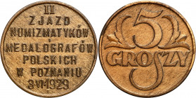 Probe coins of the Second Polish Republic
POLSKA / POLAND / POLEN / PATTERNPRL. PROBE / SPECIMEN

PROBA / PATTERN. Bronze 5 groszy 1929 - Zjazd num...
