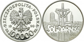 Polish collector coins after 1990
POLSKA / POLAND / POLEN / POLOGNE / POLSKO

III RP. 100.000 zlotych 1990 Solidarność gruba 32 mm 

Piękny egzem...