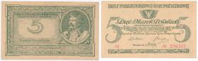 COLLECTION of Polish Banknotes
POLSKA / POLAND / POLEN / PAPER MONEY / BANKNOTE

5 polish mark 1919 seria IQ 

Zgięty w pionie i poziomie, dość ś...
