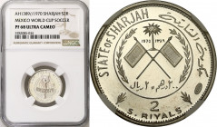 Emirate of Ajman
Sharjah, Khalid b. Muhammad, P2 Riyals, 1970/1389 h, World Cup Mexico NGC PF68 ULTRA CAMEO - RARE 

Rzadka i poszukiwana moneta ko...