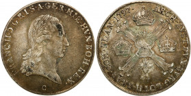 Austria
Austria, Francis II (1792-1835). 1/4 Taler (Thaler) 1797 C, Prague 

Kolorowa patyna.Herinek 529

Details: 7,34 g Ag 
Condition: 2-/3+ (...