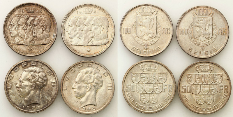 Belgium
Belgium. 50 francs 1939, 1940, 100 francs 1948 set of 4 coins 

Rzads...