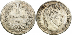 France
France. 5 francs 1844 W, Lille 

PatynaGadoury 678a

Details: 24,41 g Ag 
Condition: 3- (VF-)