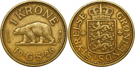 Greenland
Greenland. 1 krone 1926 

Patyna.KM-8

Details: 7,52 g Aluminium-Brąz 
Condition: 3 (VF)