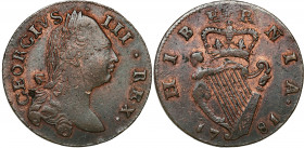Ireland
Ireland. George III (1760-1820). 1/2 Penny 1781 

Ładna patyna.KM 140

Details: 9,01 g Cu 
Condition: 3 (VF)