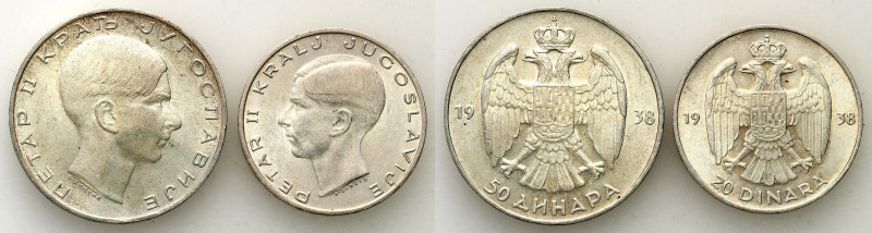 Yugoslavia
Yugoslavia. 20 dinars 1938, 50 dinars 1938, set of 2 coins 

Bardz...