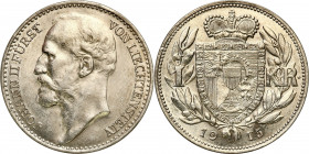 Liechtenstein
Liechtenstein. 1 crown 1915 

Ładnie zachowane.Krause Y# 2

Details: 5,00 g Ag 0.835 
Condition: 2- (EF-)