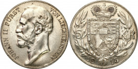 Liechtenstein
Liechtenstein. 5 kroner 1915 - RARE 

Moneta wyczyszczona, ale rzadka.KM Y# 4

Details: 23,99 g Ag .900 
Condition: 3 (VF)