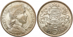 Latvia
Latvia. 5 lati 1932, London - BEAUTIFUL 

Pięknie zachowana moneta. Delikatna patyna.&nbsp;KM 9, Parchimowicz 11c

Details: 25 g Ag .835 ...