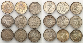 Netherlands
Netherlands. Julian (1949-1980). Gulden 1954-1964, set of 9 coins, silver. Set of 9 silver coins. 

Większość monet około stanu 2-, pat...