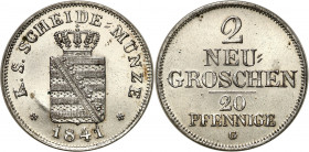 Germany
Germany, Saxony. 2 neu groschen 1841 

Moneta czyszczona. 

Details: 3,25 g Ag 
Condition: 2- (EF-)