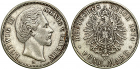 Germany
Germany, Bavaria - Ludwik II. 5 mark 1874 D, Munich - rarer vintage 

Rzadszy rocznik - nakład 84.960 sztukObiegowy egzemplarz, patyna.AKS ...