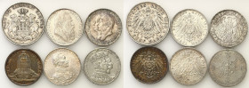 Germany
Germany. Taler (Thaler) 1861, 3 - 5 mark 1900 - 1913, set of 6 coins 

Ciekawy, zróżnicowany zestaw. Pięknie zachowane 3 marki wybite na 10...