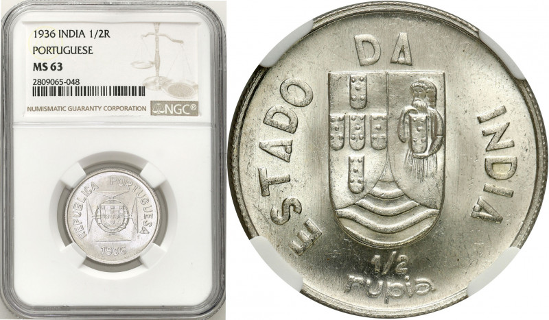 Portugal
Portuguese India. 1/2 rupee 1936 NGC MS63 

Piękny, menniczy egzempl...
