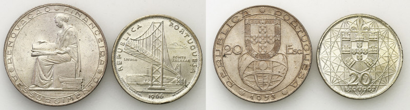 Portugal
Portugal. 20 escudos 1953, 1966, set of 2 coins 

Ładnie zachowane.&...