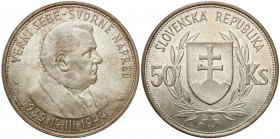 Slovakia
Slovakia. 50 crowns 1944, Kremnica 

Piąta rocznica niepodległości, srebro próbyPatyna.KM 10

Details: 16,59 g Ag .700 
Condition: 2/2-...