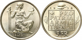 Switzerland
Switzerland. 5 francs 1936 B, Bern - RARE 

Wyśmienicie zachowana moneta. Rzadka pięciofrankówka.KM 41

Details: 15,07 g Ag 
Conditi...