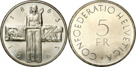 Switzerland
Switzerland. 5 francs 1963 B, Bern 

Pięknie zachowane, ale ryski w polu.KM 51

Details: 15 g Ag .838 
Condition: 1/1- (UNC/UNC-)