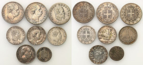 Italy
France, Italy 50 centimes 1867, 1-2 lira 1863-1913, set of 8 coins, silver 

Zestaw 14 monet srebrnych. Pozycje w różnym stanie zachowania.
...