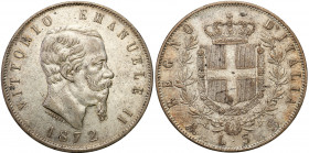 Italy
Italy, Victor Emmanuel II (1861-1878). 5 lira 1872 M, Milan 

Patyna.KM 8.3

Details: 25,01 g Ag 
Condition: 3 (VF)