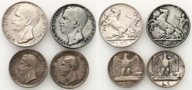 Italy
Italy, Victor Emmanuel III (1900-1943). 5, 10 lire (1 pc counterfeit) 1927-1929 R, Rome, set of 4 coins 

Obiegowe egzemplarze. Patyna.10 lir...