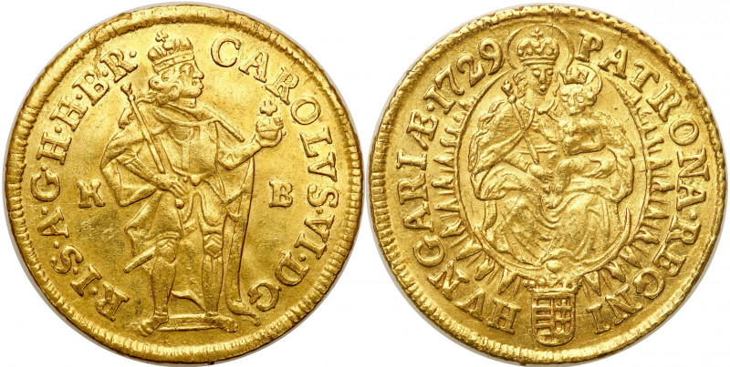 Ungarn
Hungary. Karl III. (1711-1740). Ducat 1729 KB, Kremnica 

Aw.: Cesarz ...
